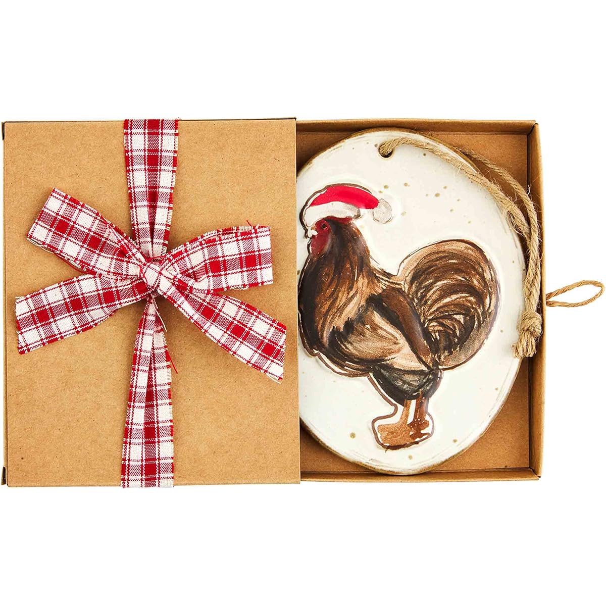 Mud Pie Stoneware Christmas Ornament Chicken 5" x 4"