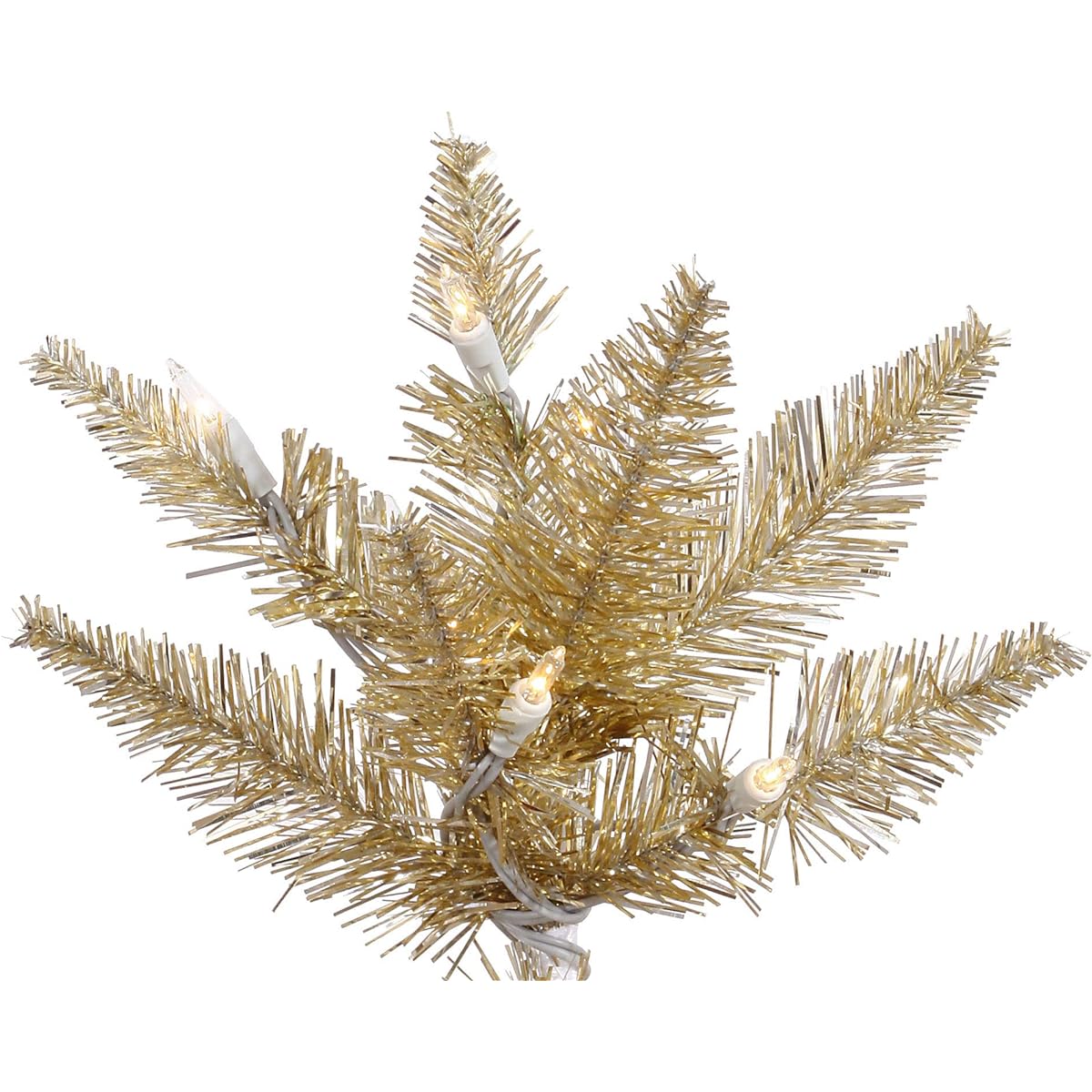 Vickerman 4.5ft Champagne Tinsel Fir Slim Artificial Christmas Tree Clear Duralight Incandescent Lights Fake Champagne Christmas Tree Seasonal Indoor Home Decoration