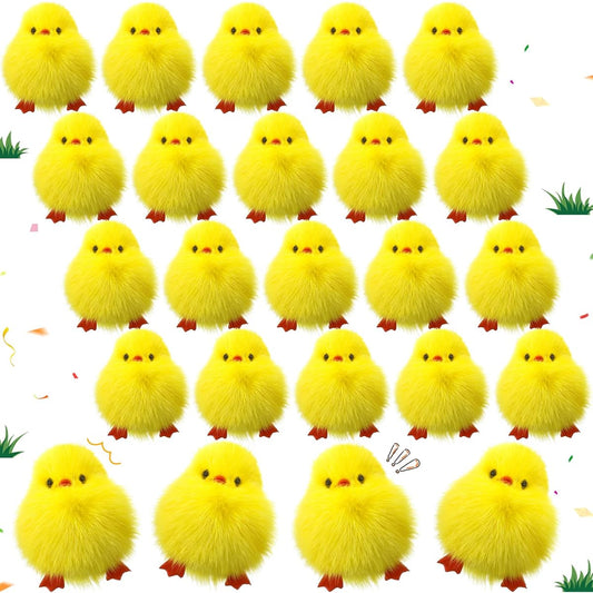 24pcs Small Chicken Keychain 3 Inch Realistic Plush Farm Chick Mini Ornament Yellow Fluffy Chicken Stuffed Animal Soft Chicken Toy Photography Props DIY Easter Egg Stuffing Decoration Party