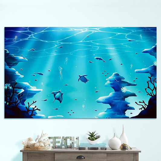 5x3ft Fabric Blue Under The Sea Backdrop Ocean Party Decorations Baby Shark Little Mermaid Sea Animals Party Banner Kids Birthday Baby Shower Photo Booth Hanging Background