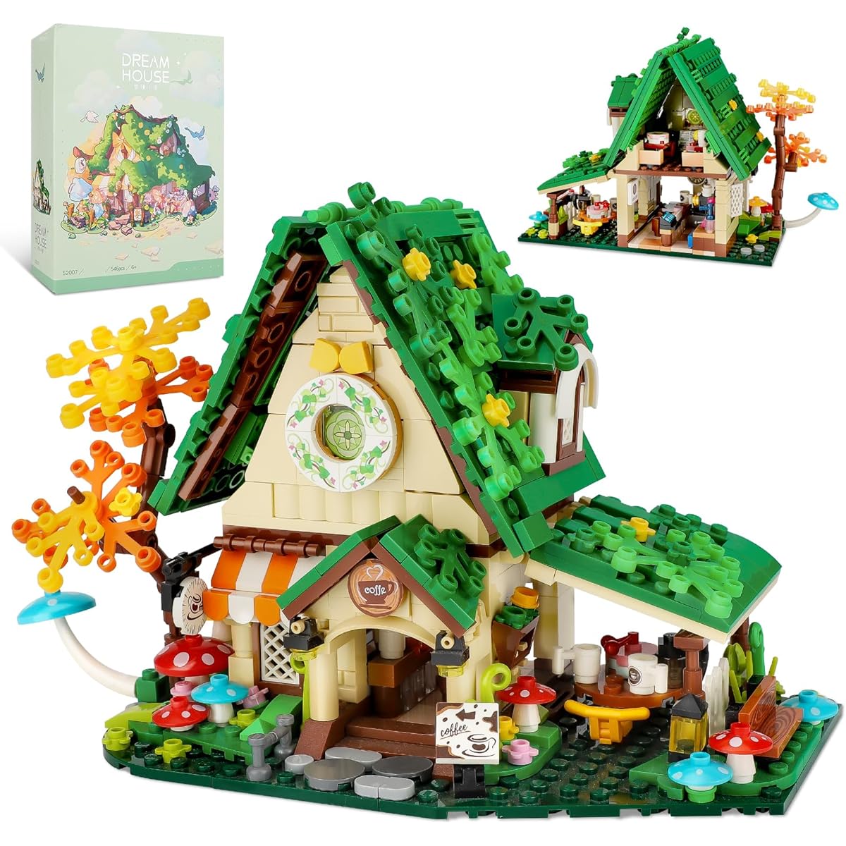 QLT Dream House Toy Building Set Fairytale Coffee Shop Compatible with Lego A-Frame Cabin