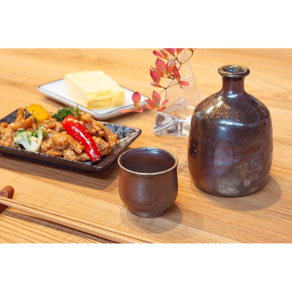 Mugenan Bizen Ware Mugen Kobo Samakiri Sake Set (Sake Kuri/Sake Cup) Traditional Crafts Tokkuri Set (Gift Present with Wooden Box)