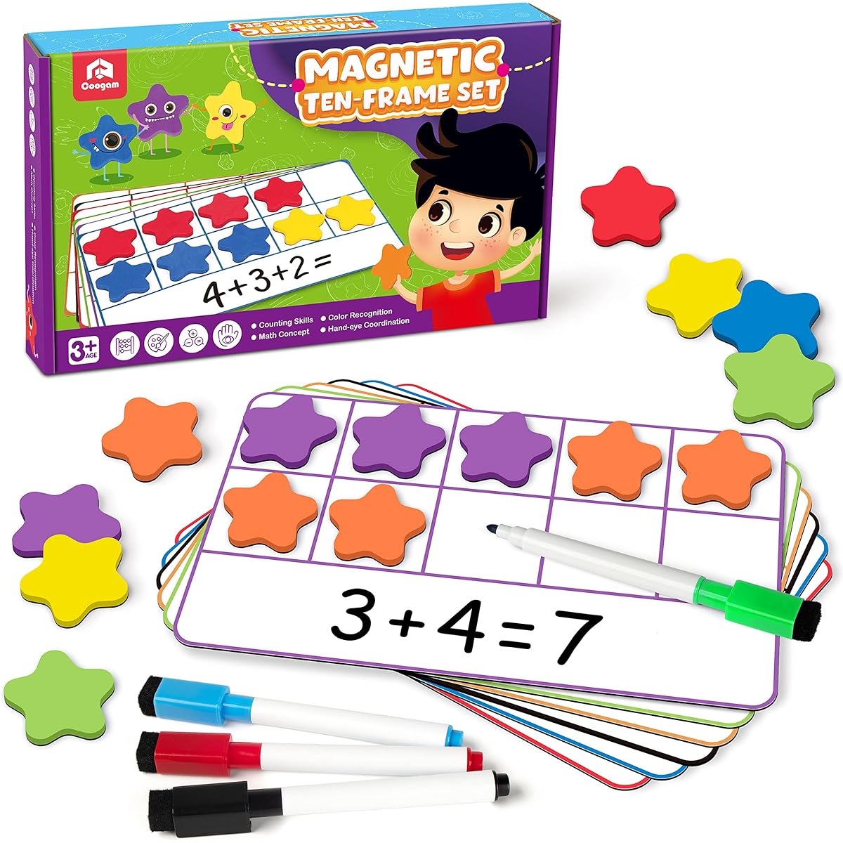 Coogam Magnetic Ten-Frame Set, Math Manipulative EVA Number Counting Games, Montessori Educational Toy Gift for Kindergarten