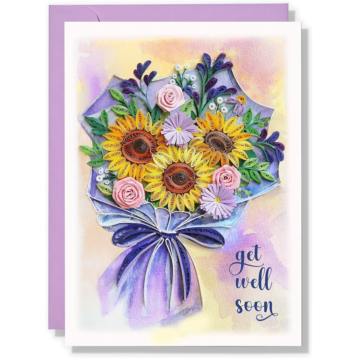 TUMYBee Get Well Soon Greeting Card Flower Card for Get Well Soon Speedy Recovery Card Feel Better Card 3D Quilling Card for Mom/Daughter/Grandma/Friend/Boss/Love and Envelope (Sunflower)