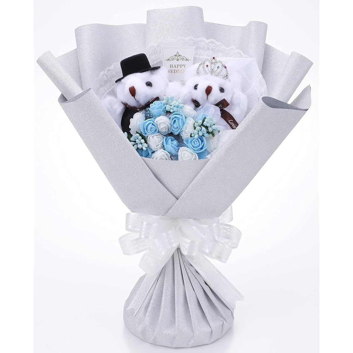 Welcome Bear Marriage Silver Wedding Gift Bear Bouquet Tiara Dress Made in Japan