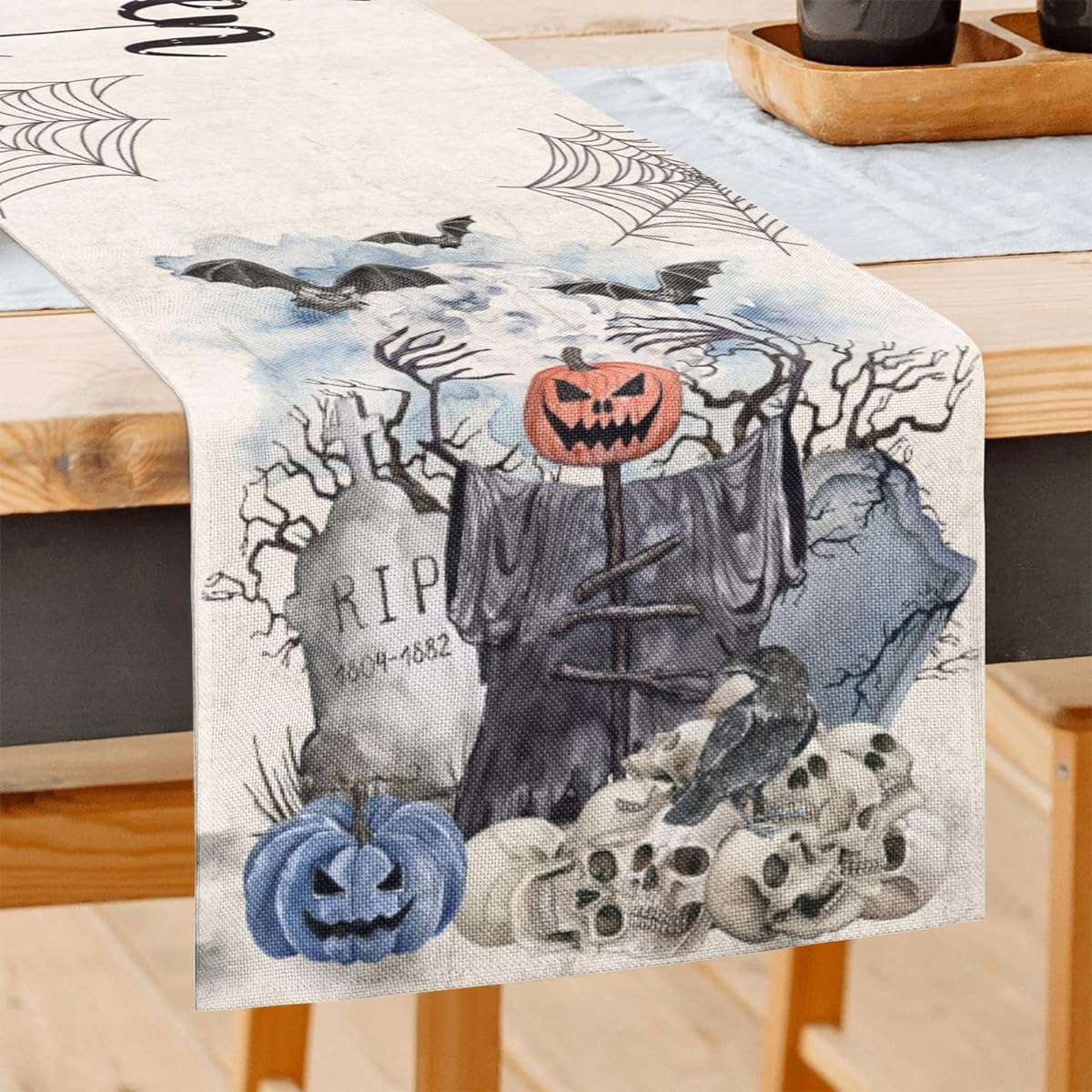 Halloween Table Runner Decorations Indoor 72" Long Linen Farmhouse Table Runner Home Party Decor