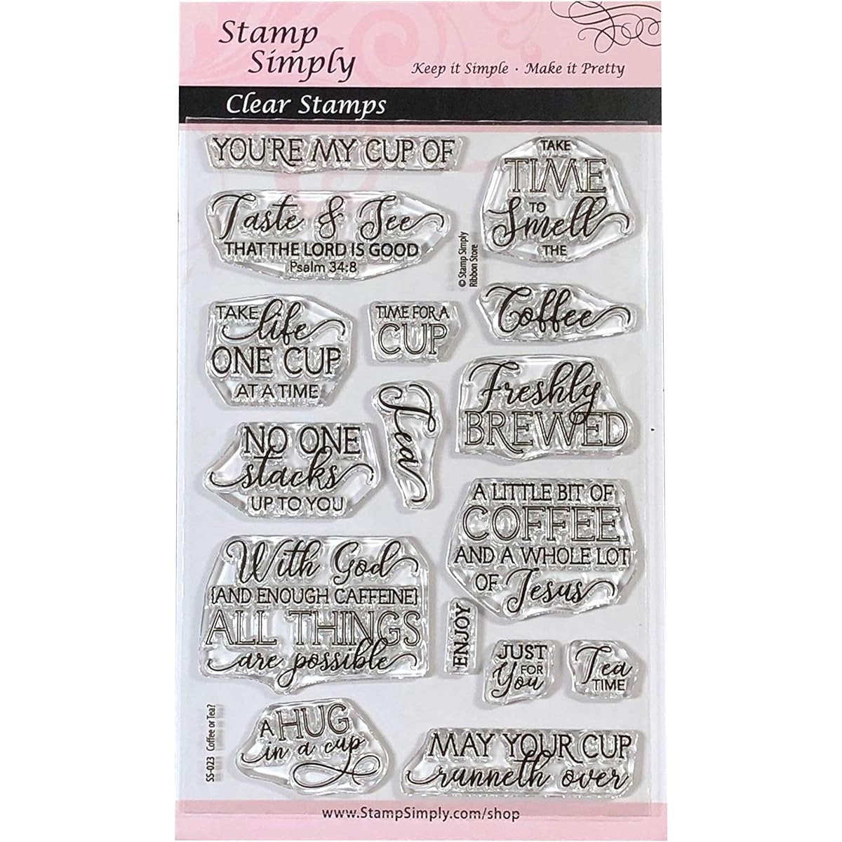 Stamp Simply Clear Stamp Coffee Cup or Tea Mug Set Christian Religious 4x6 Inch Sheet of 16