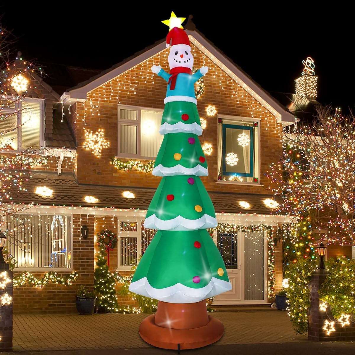 SHDEJTG 13ft Christmas Inflatable Outdoor Decorations Standing Christmas Tree Snowman Inflatable Patio Decorations with Built-in LED Lights for Christmas Holiday Party Patio Lawn Decoration