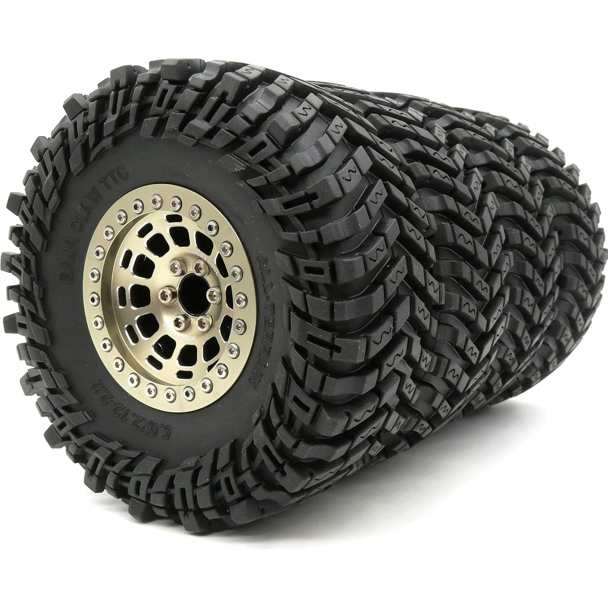 HOBBYSOUL RC Soft Comp 2.2 Mud Crawler Baja Craw Tires 127mm/5.0" & Aluminum - 10mm Minus Offset 2.2 Beadlock Wheel Rims Champagne Color for TRX4 Gen8 Capra Wraith TRX4 (Pack of 4)