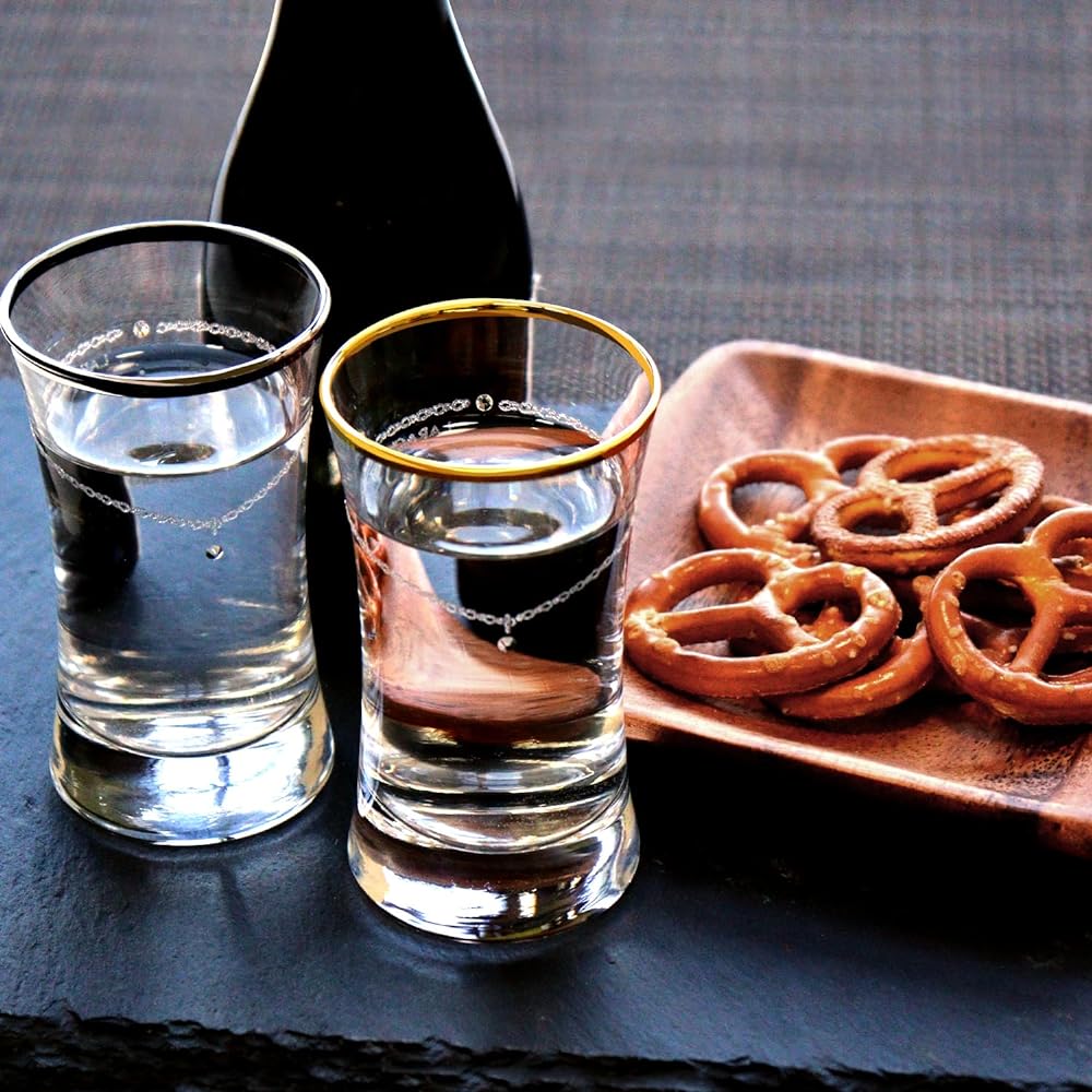 [Lara Christie] Ochoco Set Liquor Glass Shot Glass Pair Glass Gift Platinum Gold Edge Wrap 90ml lh-84-0005p