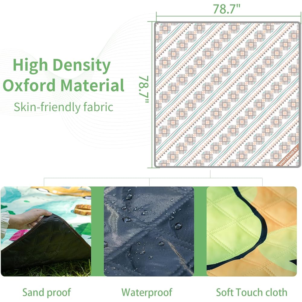 Leisure Sheet (Small Cross) Whitsunday Outdoor Picnic Blanket, Extra Large 80" x 80" Kids Blanket, Machine Washable Camping Mat, Waterproof & Sandproof, Foldable for Camping, Beach, Park