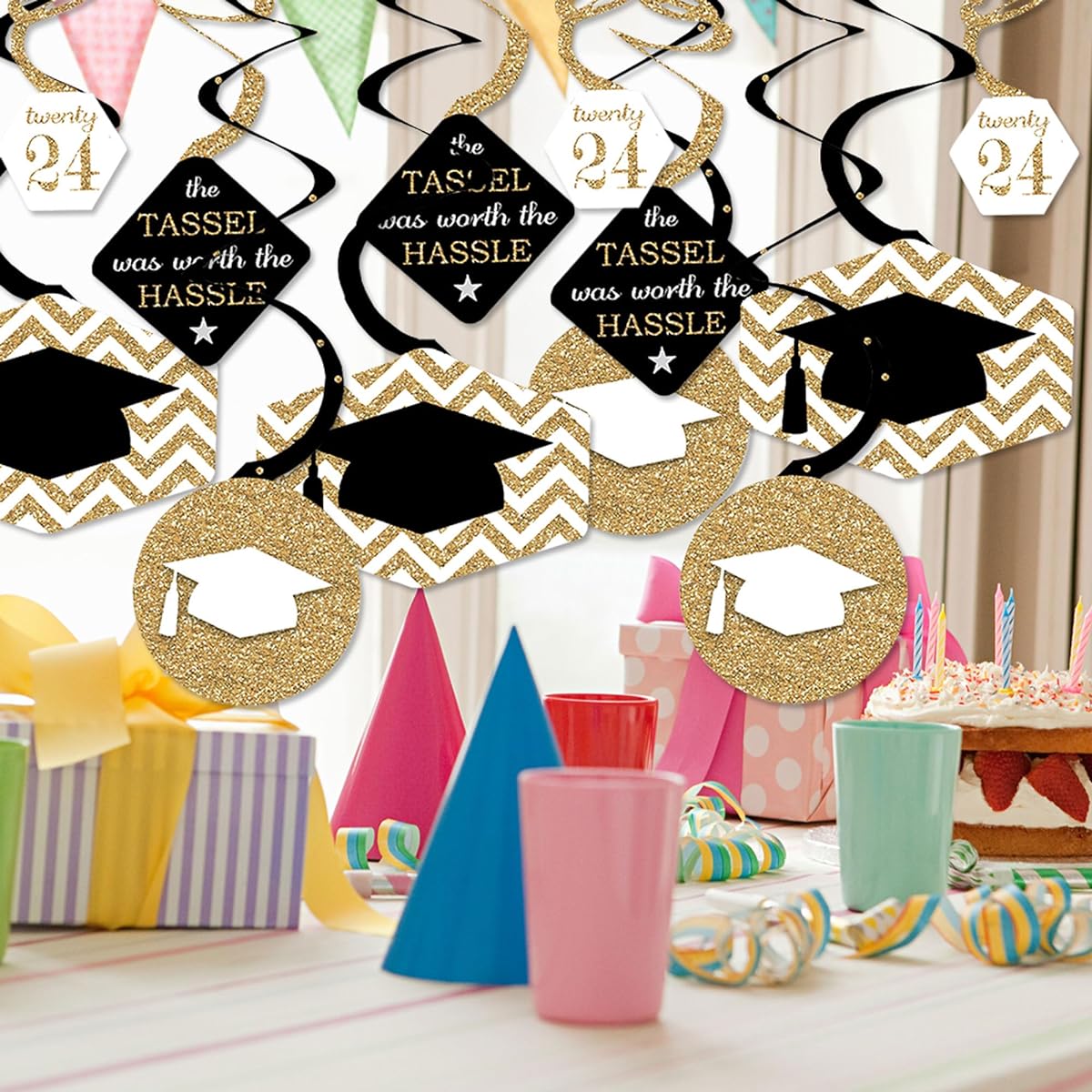 Big Dot of Happiness Gold - Tassels Worth The Hassle - 2020 Graduation Party Hanging Decorations - Party Decoration Swirls - Set of 40