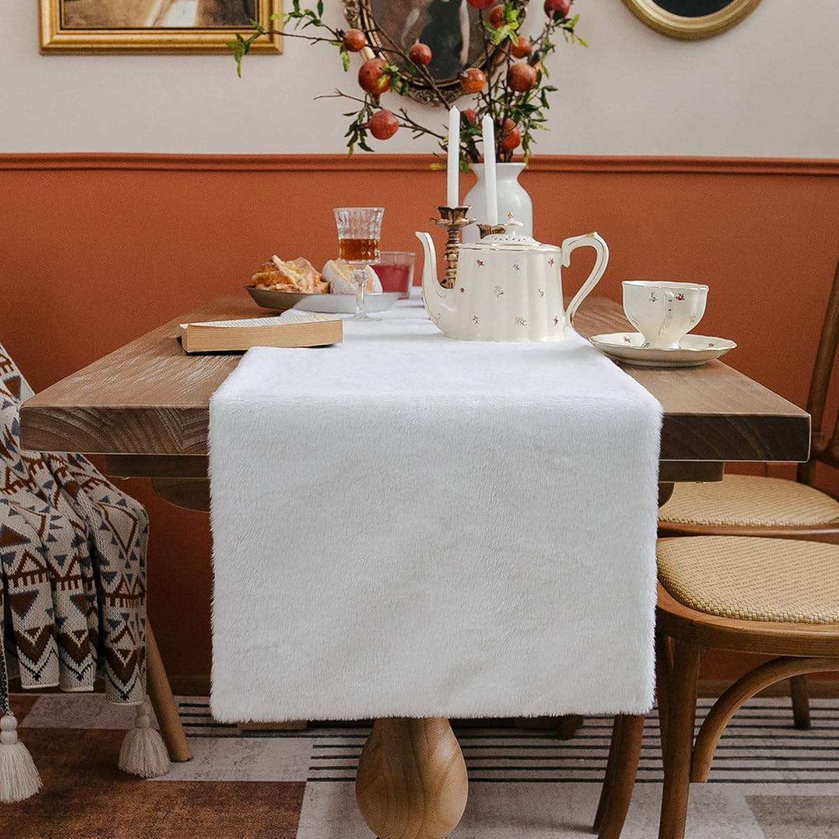 LIGICKY White Faux Fur Table Runner 15x72 Inch Luxury Series Fluffy Tablecloth Winter Snowy Christmas Holiday Table Decoration