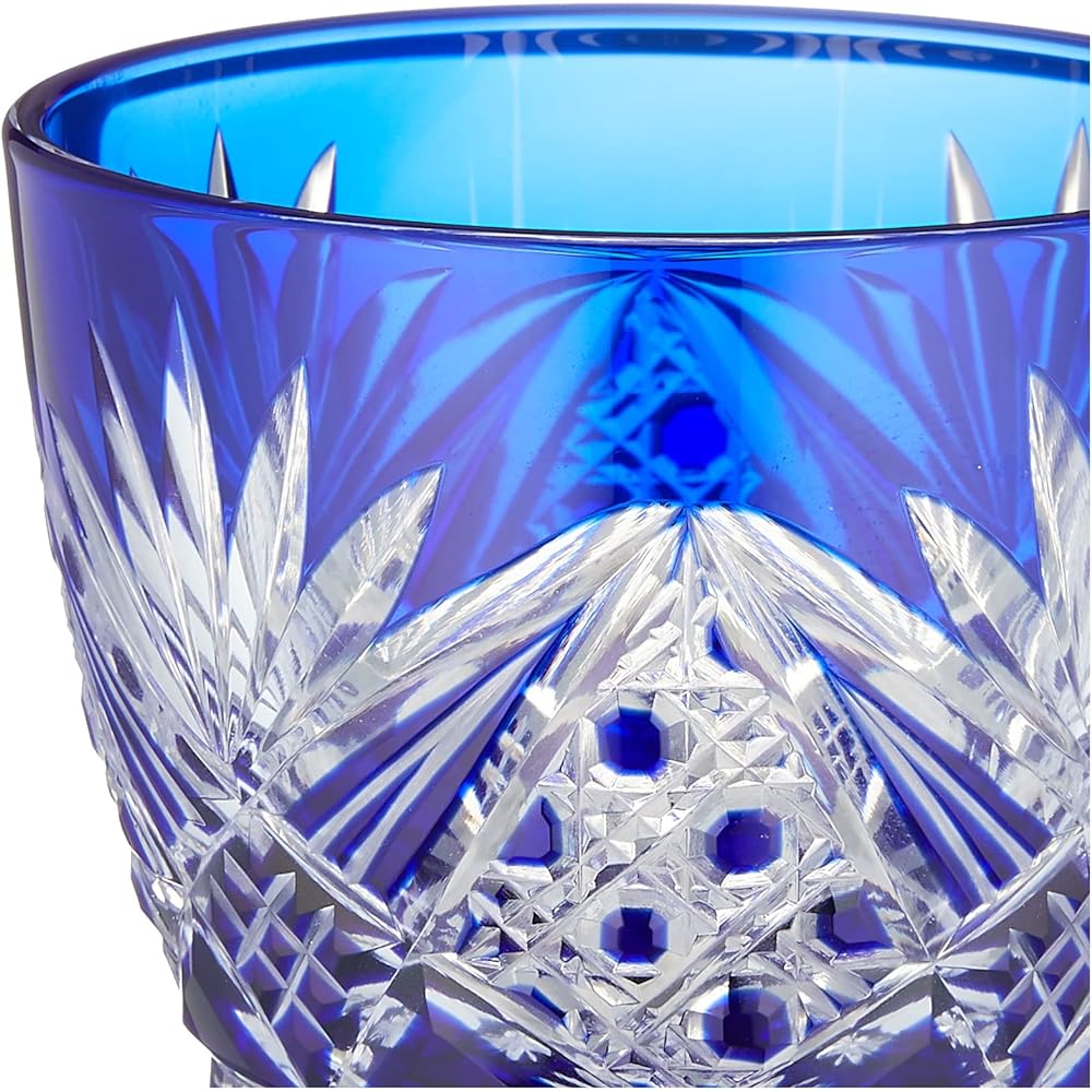 Tajima glass octagonal basket/chrysanthemum bottom glass lapis lazuli