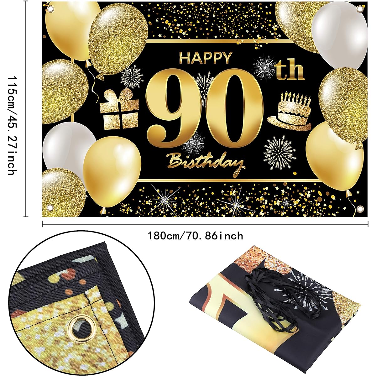 90th Happy Birthday Banner Birthday Decorations for Men Birthday Party Decorations Birthday Background