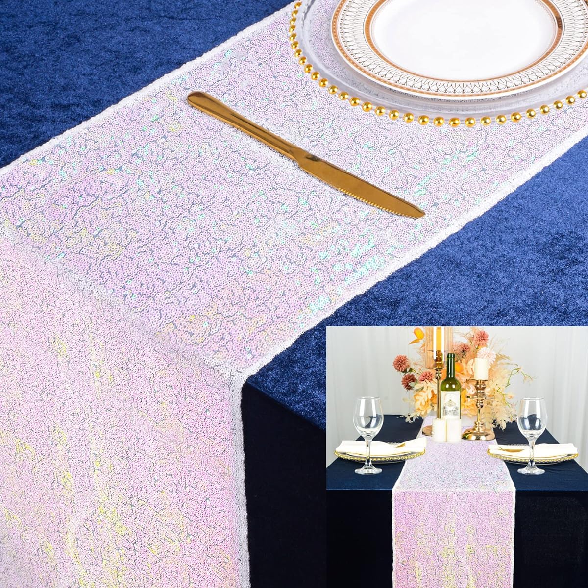 Sequin Table Runner-14" x 108" Sequin Tablecloth Wholesale Sequin Table Cloths Sequin Linen 14x108-Inch Sequin Table Runner 14x108 Iridescent