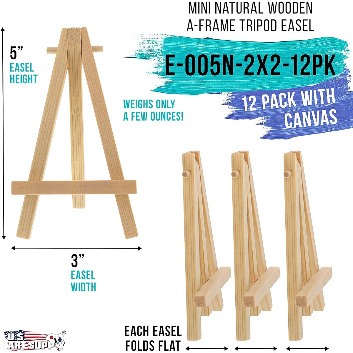 US Art Supply Artists 2x2 Mini Canvas & Easel Set Painting Craft Drawing - Set Contains: 12 Mini Canvases & 12 Mini Easels by US Art Supply