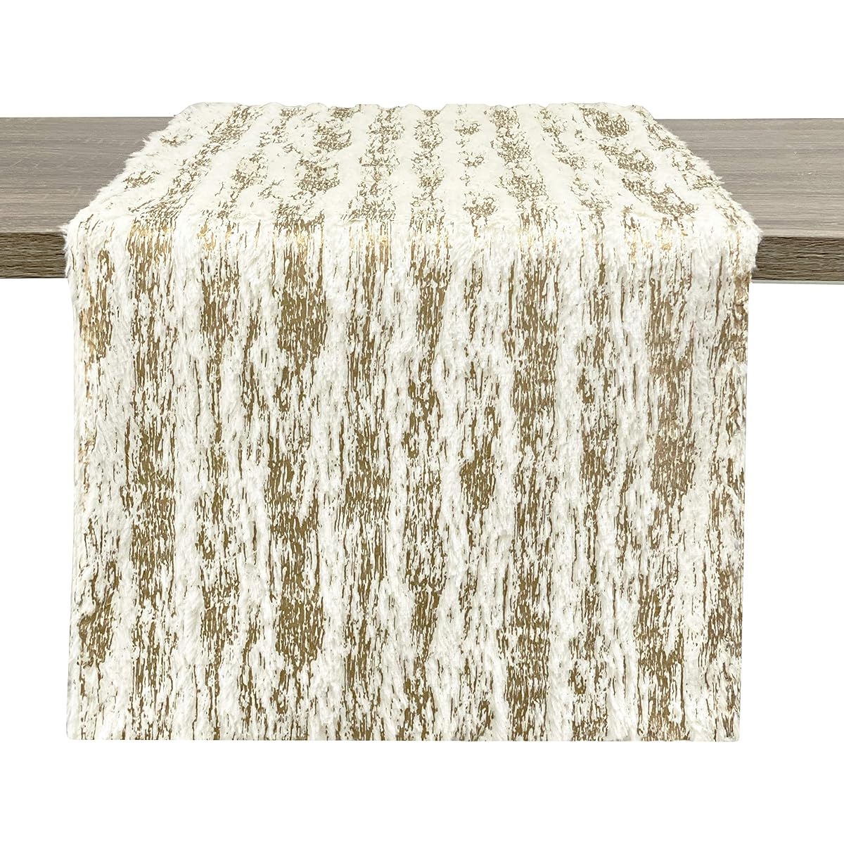 Fennco Styles Contemporary Brushed Foil Faux Fur Table Runner 16 x 72 Inch Gold Metallic Design Table Cover Christmas Decor Home Banquet Family Gathering Special Occasion Everyday
