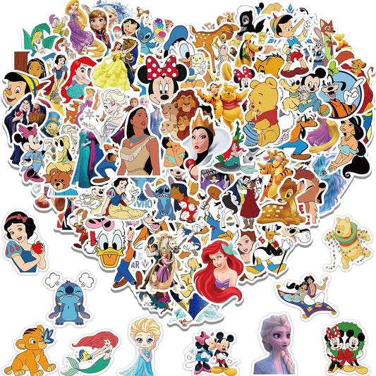 100PCS Asverbet Kids Stickers Pack Princess Stickers Cute Cartoon Characters Stickers for Kids Teens Adults Waterproof Vinyl