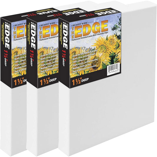 Edge All Media Cotton Deluxe Stretched Canvas - Gallery Ready 1-1/2" Deep Triple Acrylic Primed Canvas - [3 Pack - 12x18 Inch