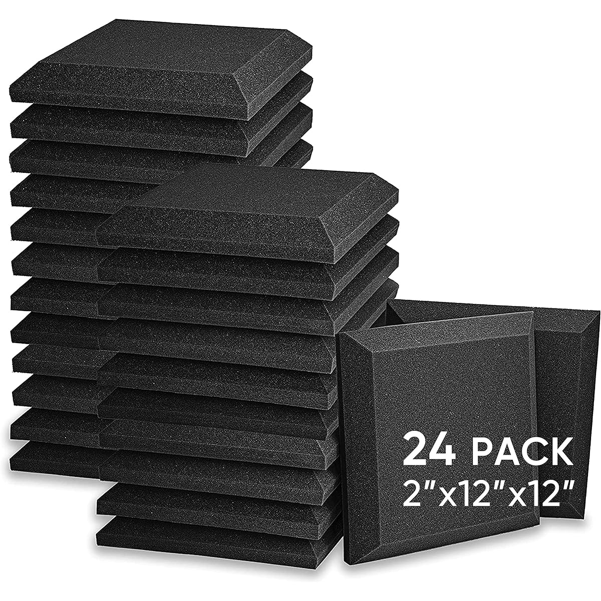 Soundproofing Foam Panels, Set of 24, 2" x 12" x 12", Soundproofing Foam, Sound Absorbing Material, Soundproofing, Sound Absorbing Material, Soundproofing, Acoustic Treatment for Home and Office
