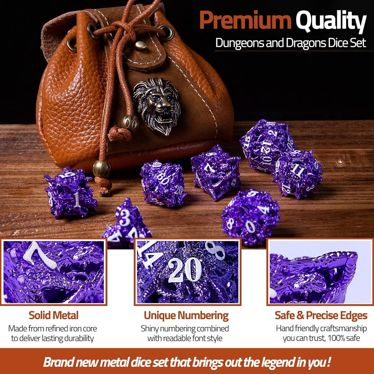 joylord Hollow Metal DND Dice Set - Unique Dragon Design Dice with Gift Dice Bag, Dice Set for Dungeons and Dragons Games with Drawstring Leather DND Dice Pouch Storage Bag