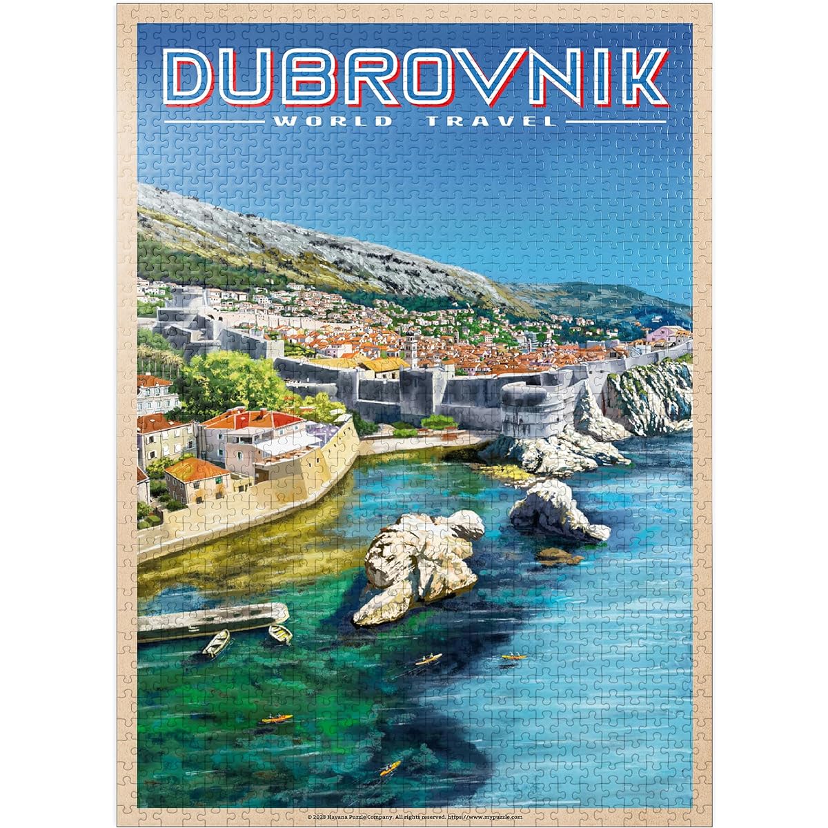 Dubrovnik, Croatia - Jewels of the Dalmatian Coast Vintage Travel Poster - Premium 1000 Piece Jigsaw Puzzle for Adults