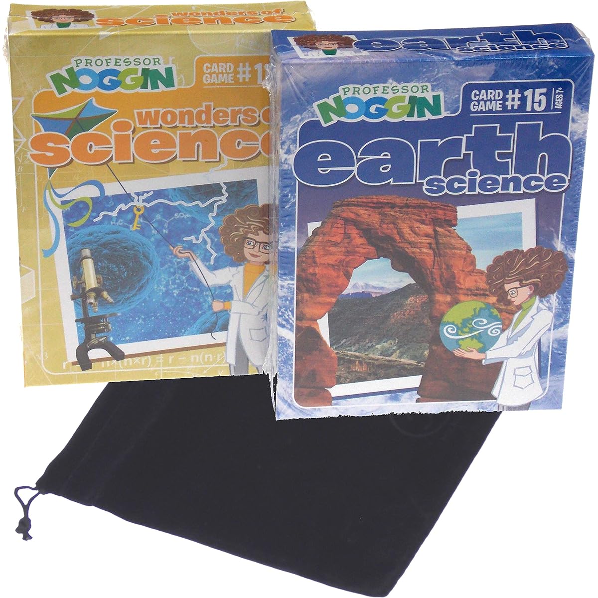 Professor Noggin Science Bundle - Weird Science, Earth Science, Velour Drawstring Bag