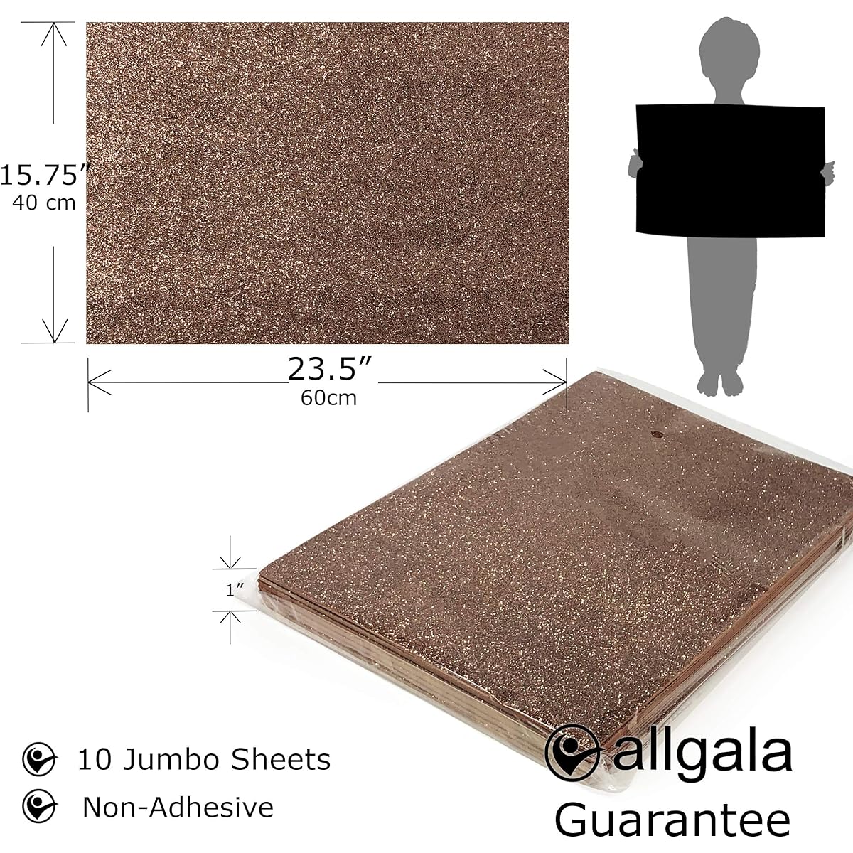 Allgala Jumbo Glitter EVA Foam Paper 16x24 inch 10 Pack Coffee CF85611