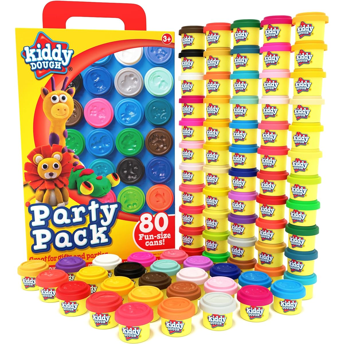 Kiddy Dough Party Pack - 80 Colorful Containers of Soft, Non-Toxic Mini Play Dough for Creative Fun - Safe and Educational - Great Valentine's Day Gift for Kids Classrooms