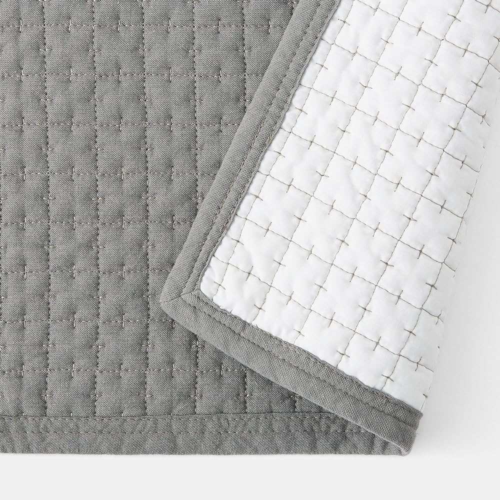 MUJI Washed Cotton Quilted Rug Gray 195 x 195cm 83336028