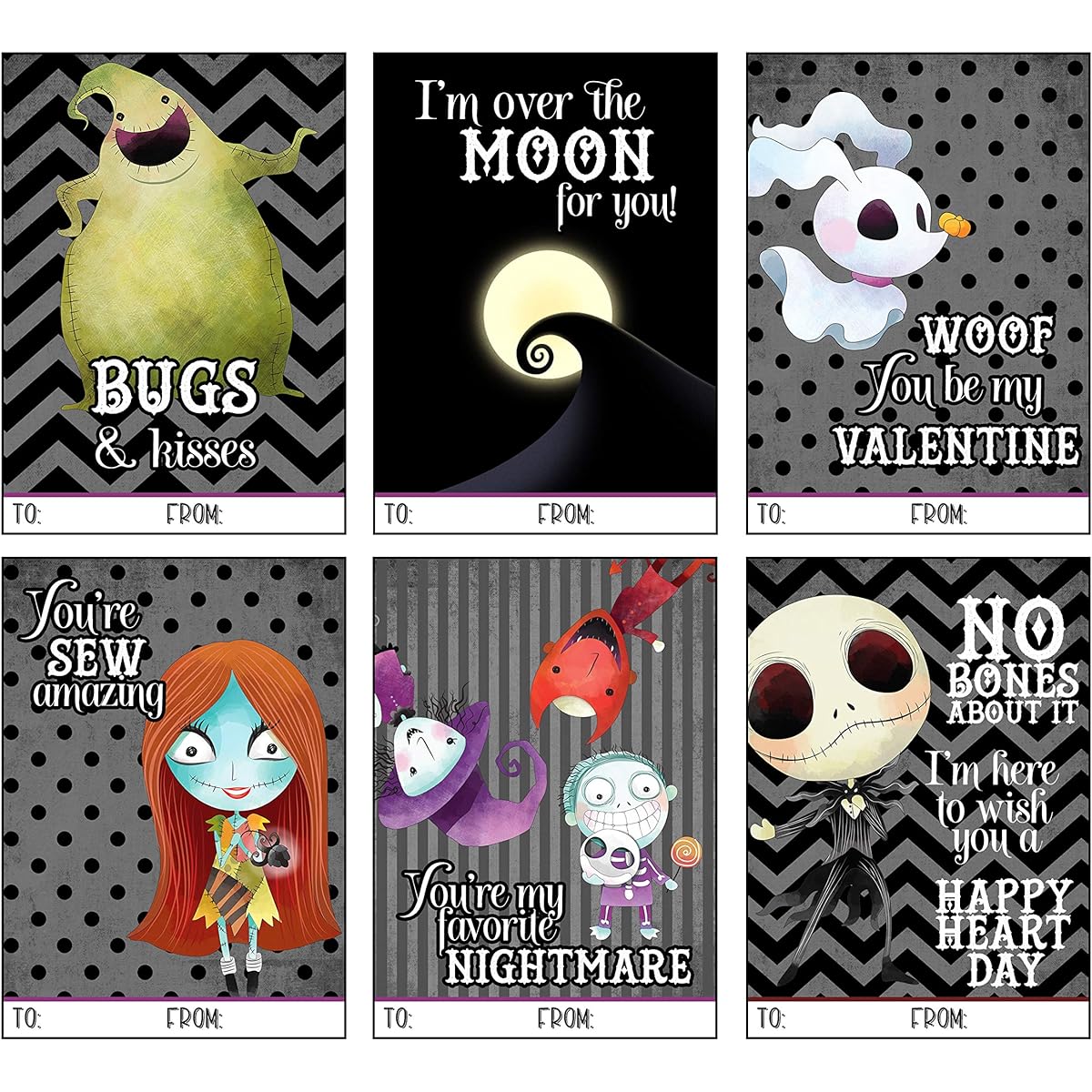 Silly Goose Gifts Nightmare Themed Valentine's Day Classroom Exchange Cards, Set of 24, Christmas