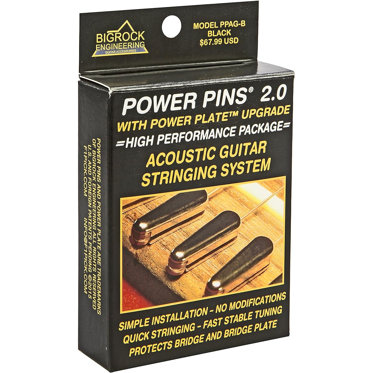 Power pin + plate for acoustic guitar (black)