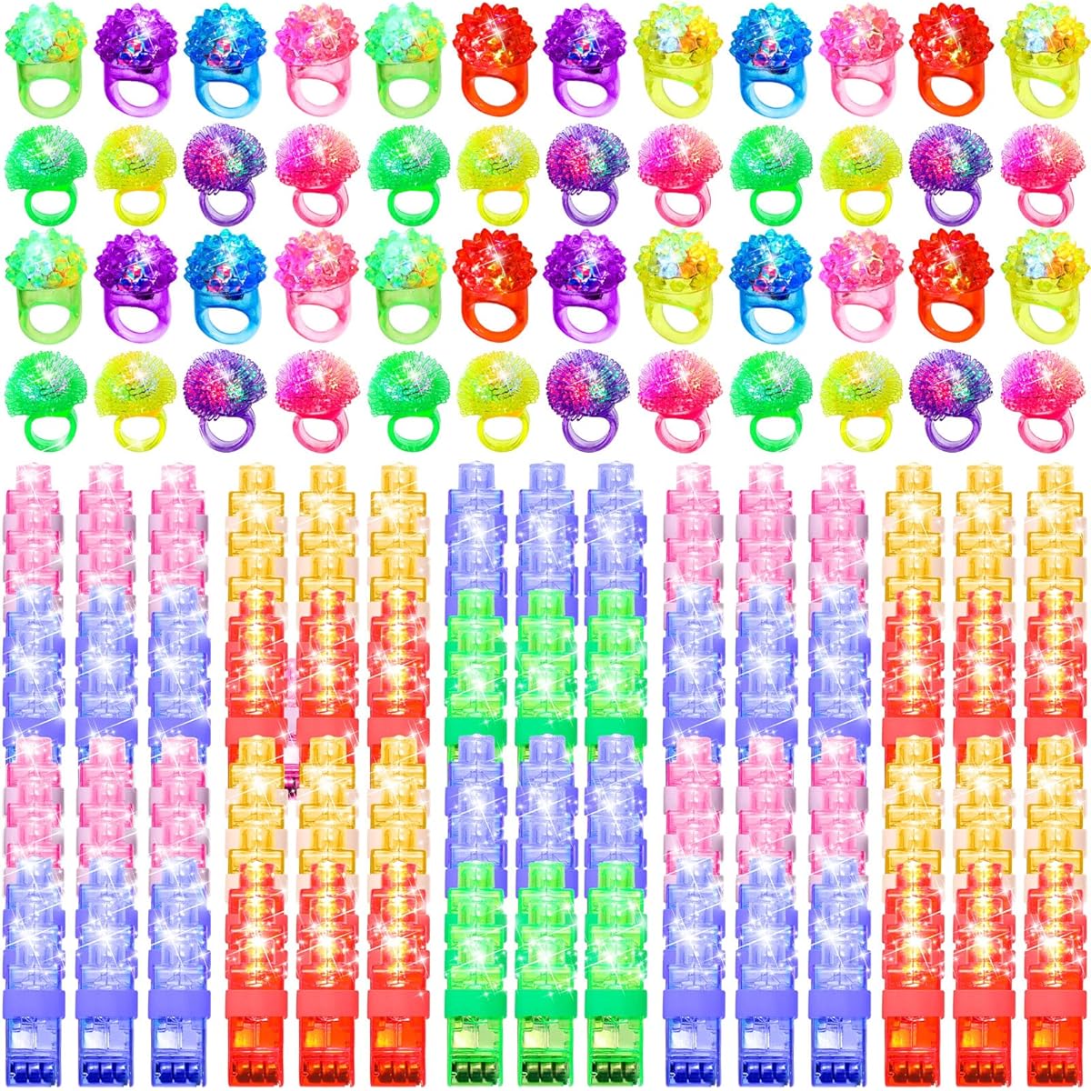 150pcs LED Light Up Rings Toys LED Finger Lights Blinking Bumpy Rings Flash Rings Glow Rings Colorful LED Rings for Birthday Bridal Shower Concert Wedding Party Favors Gifts for Kids