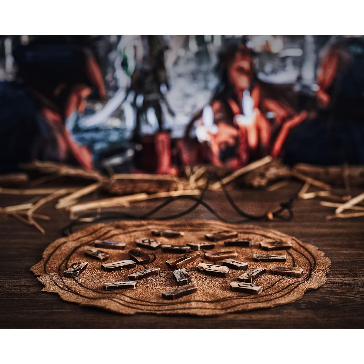 Viking Rune Divination Set - Real Bones, Elder Futhark Runestone Pieces, Premium Leather Divination Mat