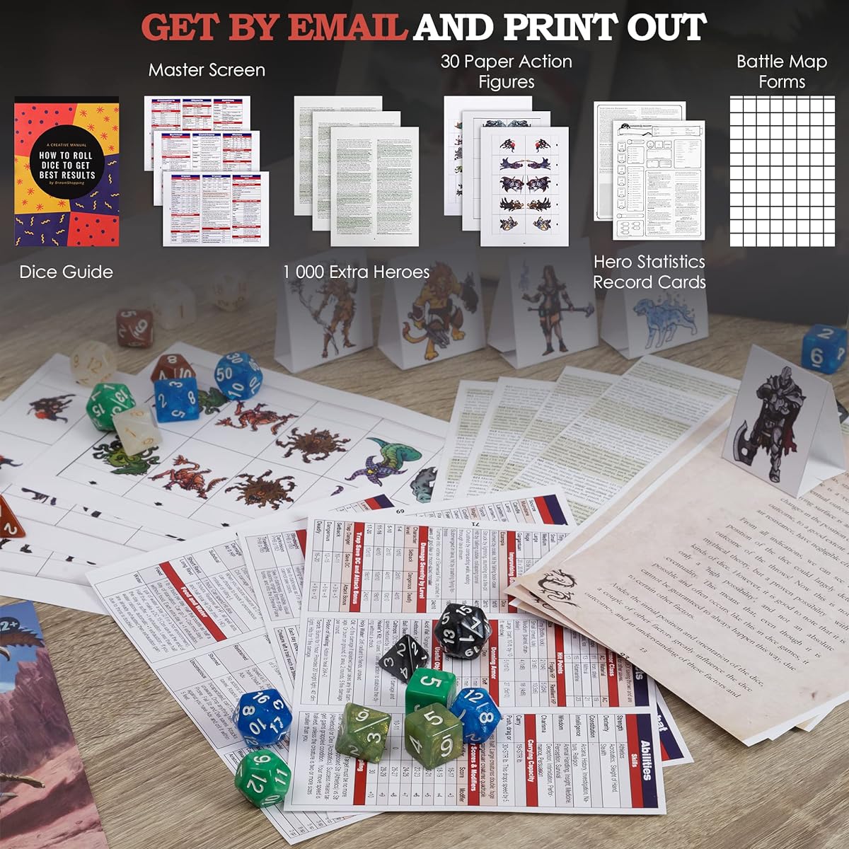 Dungeons & Dragons Essentials Kit 5th Edition with Complete Starter Pack - 6 D&D Dice Set, Black Bag and DND Beginner Printables