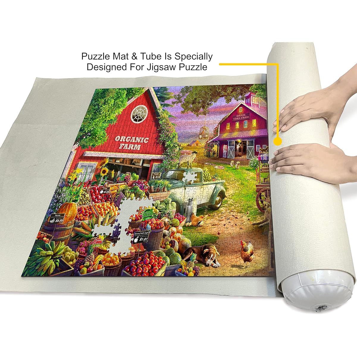 Brain Tree Puzzle Mat with Inflatable Balloons, Jigsaw Puzzle Roll Up Mat, Puzzle Storage, Puzzle Saver, Holds Jigsaw Puzzles up to 1500 Pieces, 46" L x 26" W by Brain Tree