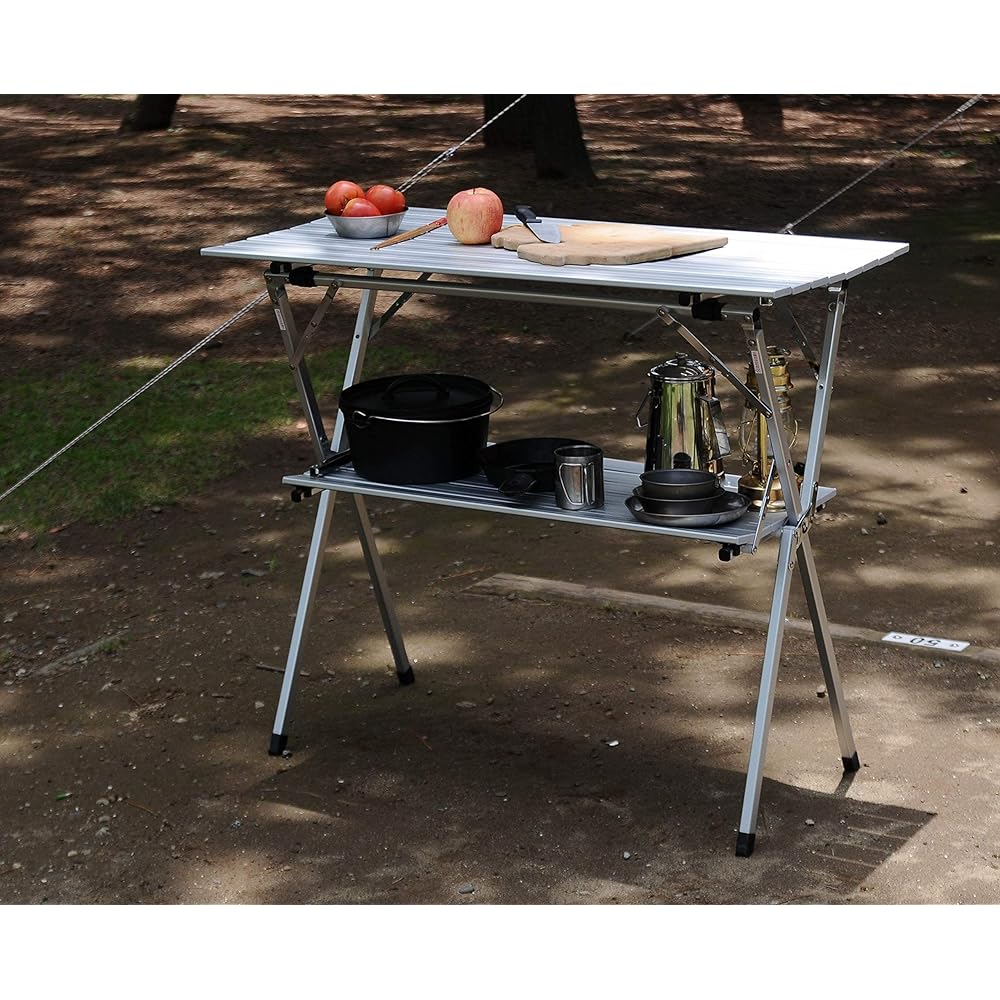 onway Easy High Table OW-1045 Convenient Kitchen Table with Two Tier Shelves "Storage Rack" Storage Bag Included Folding Camping Folding Compact Lightweight
