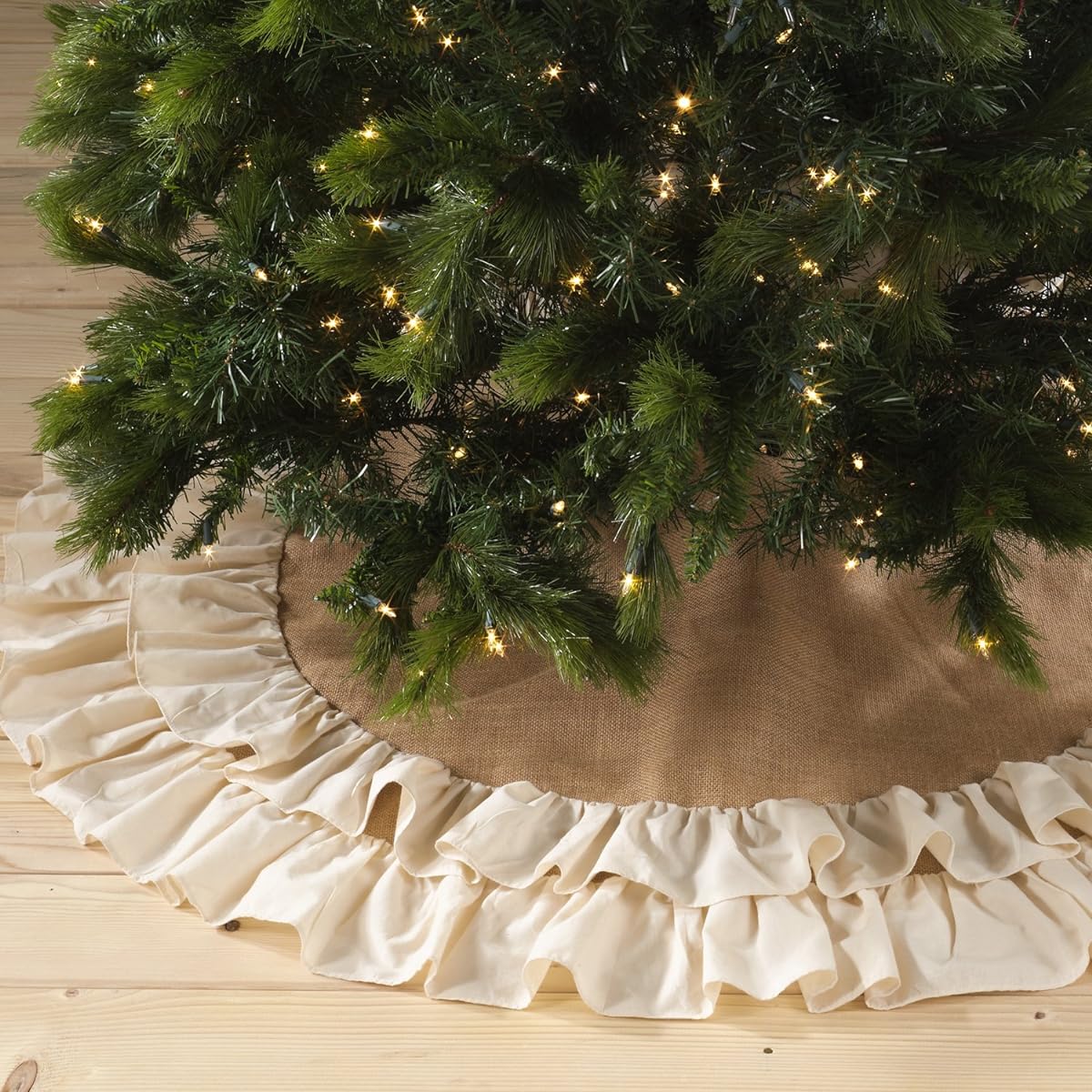 Sidonia Cotton and Jute Ruffled Holiday Decor Christmas Tree Skirt, One Piece