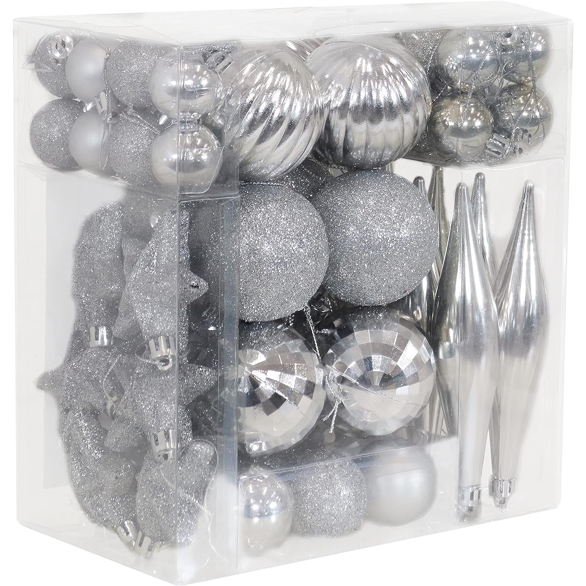 Sunnydaze Deck The Halls 59 Pieces Shatterproof Christmas Ball Ornament Kit with Hooks Tree Decoration Set for Holiday Decorations and Gatherings, Silver