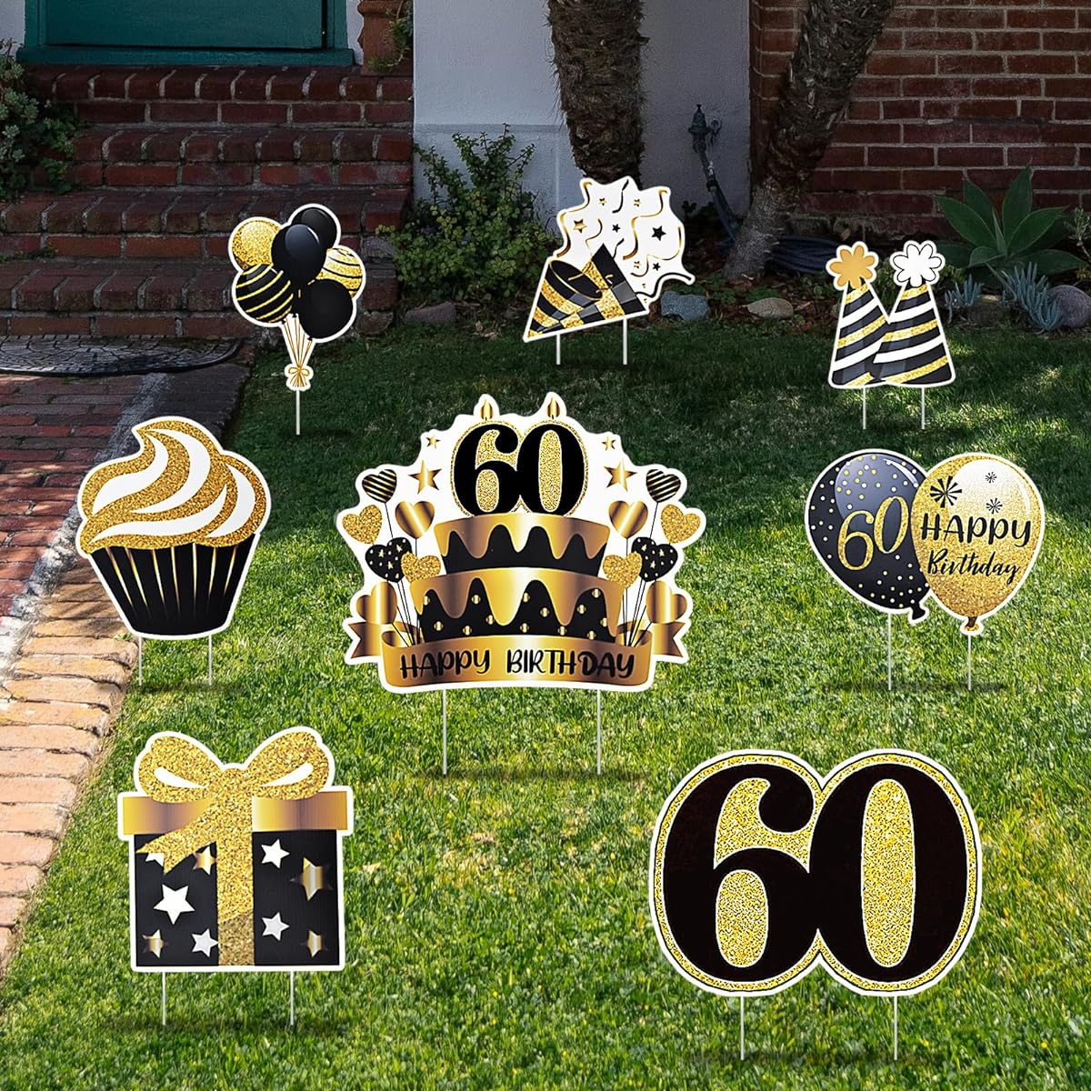 Happy 50th Birthday Yard Sign with Stakes 8th Birthday Decorations Outdoor Lawn Birthday Party Scene Decoration Gold Black