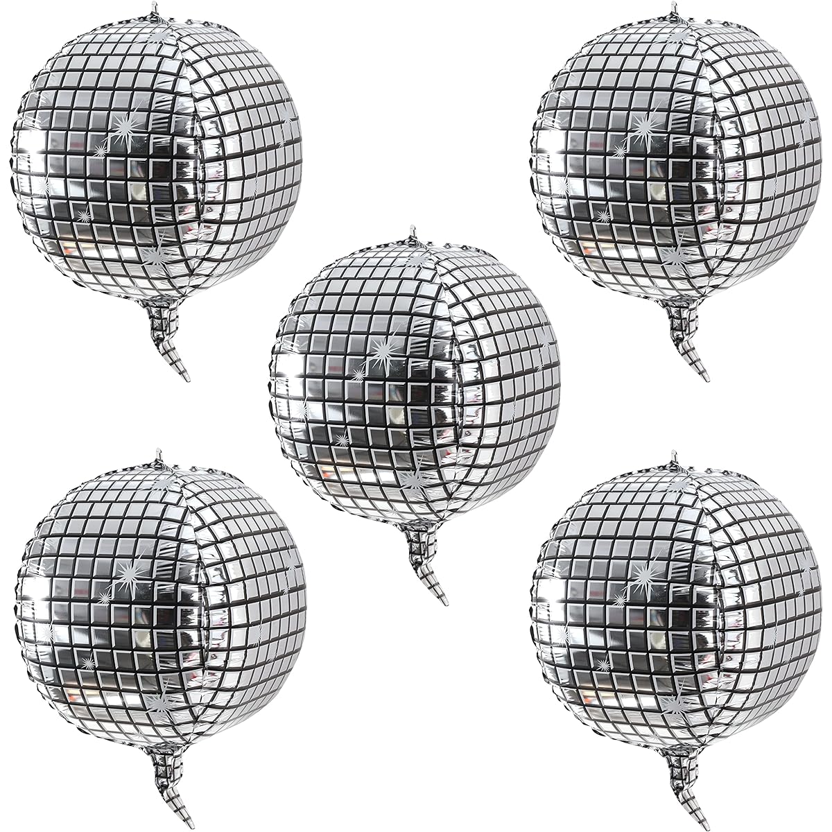 5pcs Disco Foil Balloons - Metallic Mirror Mylar Balloons 70s Disco Party Decorations Birthday Party Disco Balloons 4D Silver Laser Balloons Disco Dance Party Supplies Balloons for Wedding