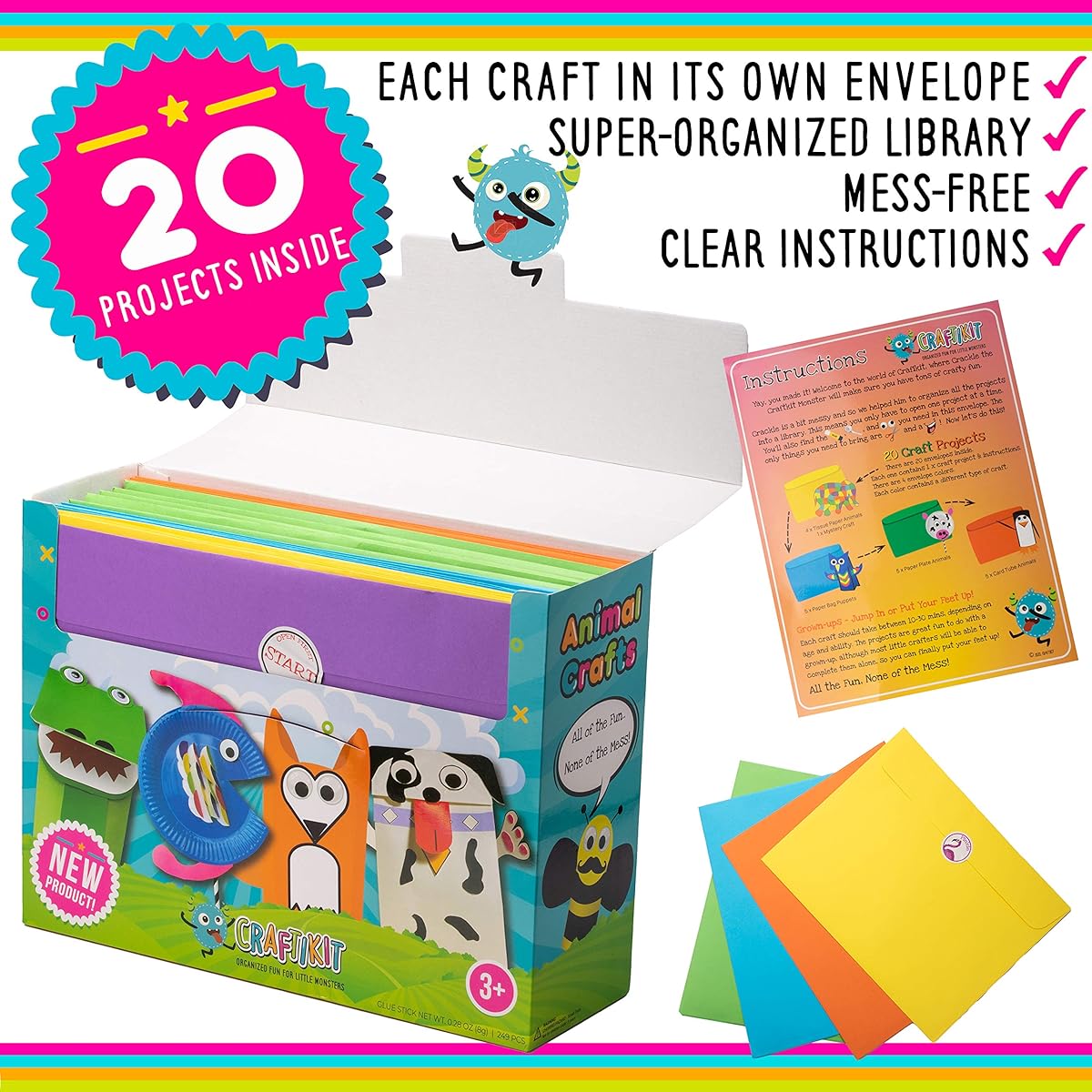 Craftikit® 20 Award Winning Toddler Arts & Crafts for Kids Ages 4-8 All Inclusive Animal Craft Kit Fun Toddler Craft Box for Girls and Boys Organized Preschool Art Supplies and Projects
