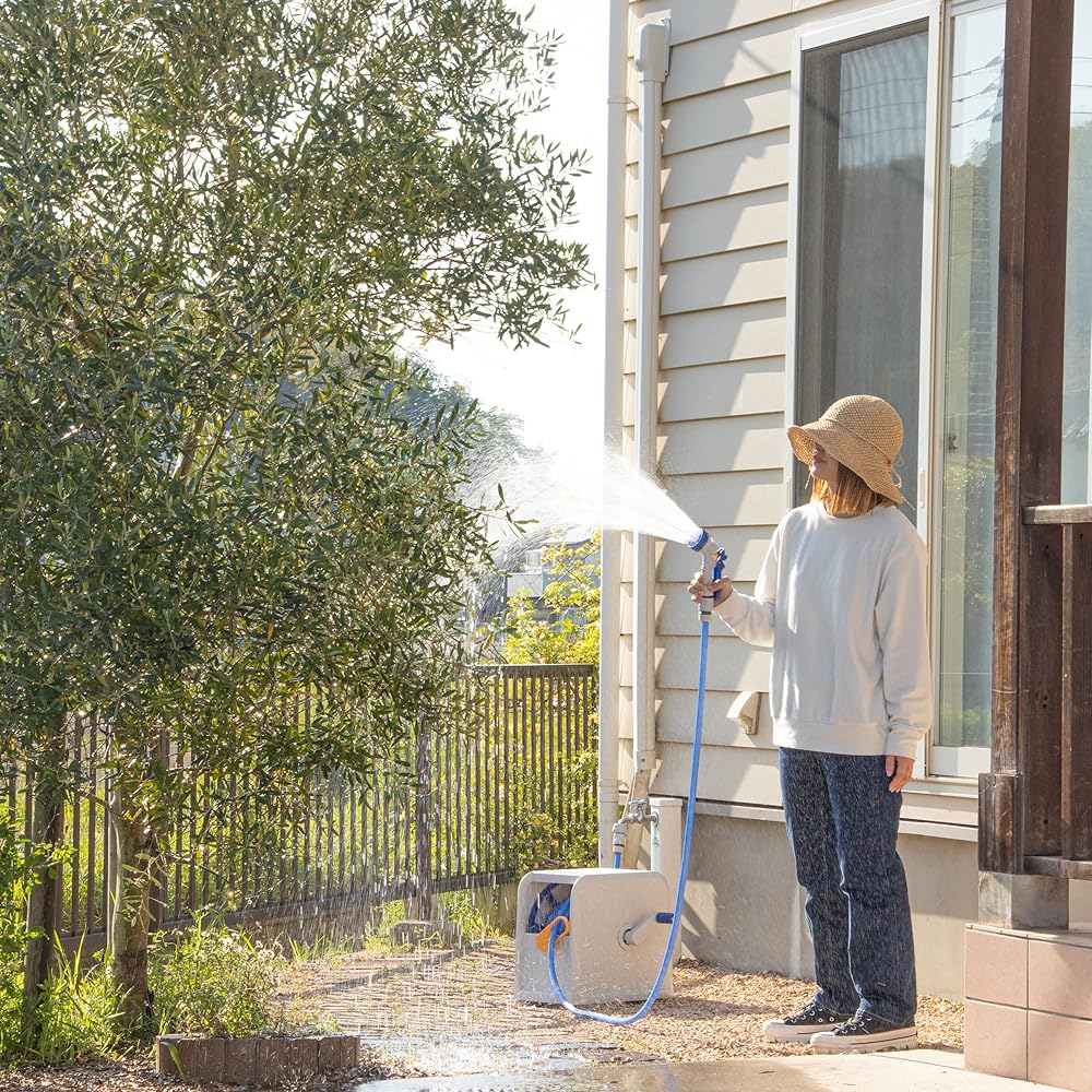 Green Life Hose Hose Reel 30m with guide so you can wind it without getting your hands dirty Wavy Cube PRC-30GN