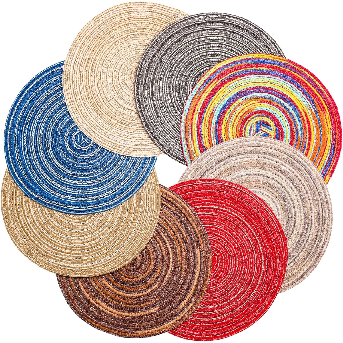 Dollhouse Mini Carpets Miniature Woven Round Rugs Miniature Carpets 7.3 Inch Diameter 8 Pieces for Mini House Decoration