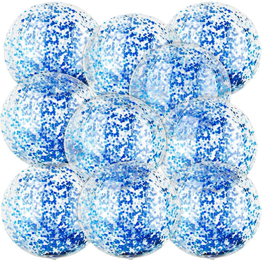 10 Pcs Inflatable Glitter Beach Balls 24" and 16" Jumbo Pool Balls Swimming Pool Beach Balls Summer Pool Beach Party Favor Decorations