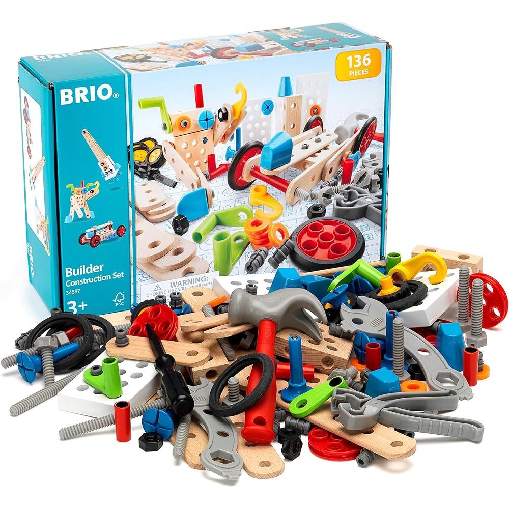 BRIO Builder Construction Set [Total 136 Pieces] Target Ages 3+ (Carpenter Tool Play Toy Educational Toy) 34587 & Builder Starter Set [Tool Play Toy] 34586 [Set Purchase]