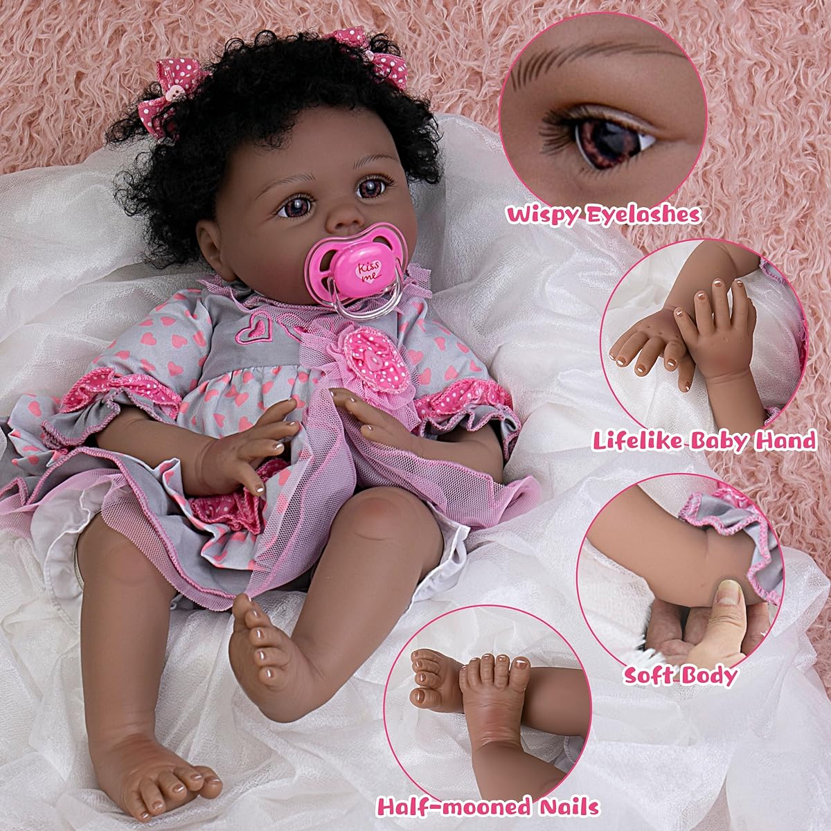 Milidool Lifelike Reborn Black Girl - 22" Realistic Newborn Soft Vinyl Baby Doll Toy for Ages 3+
