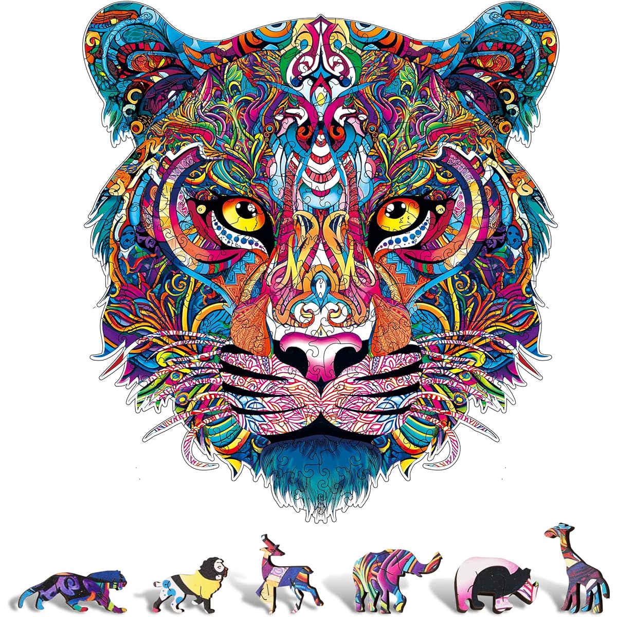 Wooden Puzzles for Adults Tiger Puzzle 200 Piece Wooden Jigsaw Puzzle Animal Shapes Gifts for Teens Unique Shape Jigsaw Puzzle Family Games