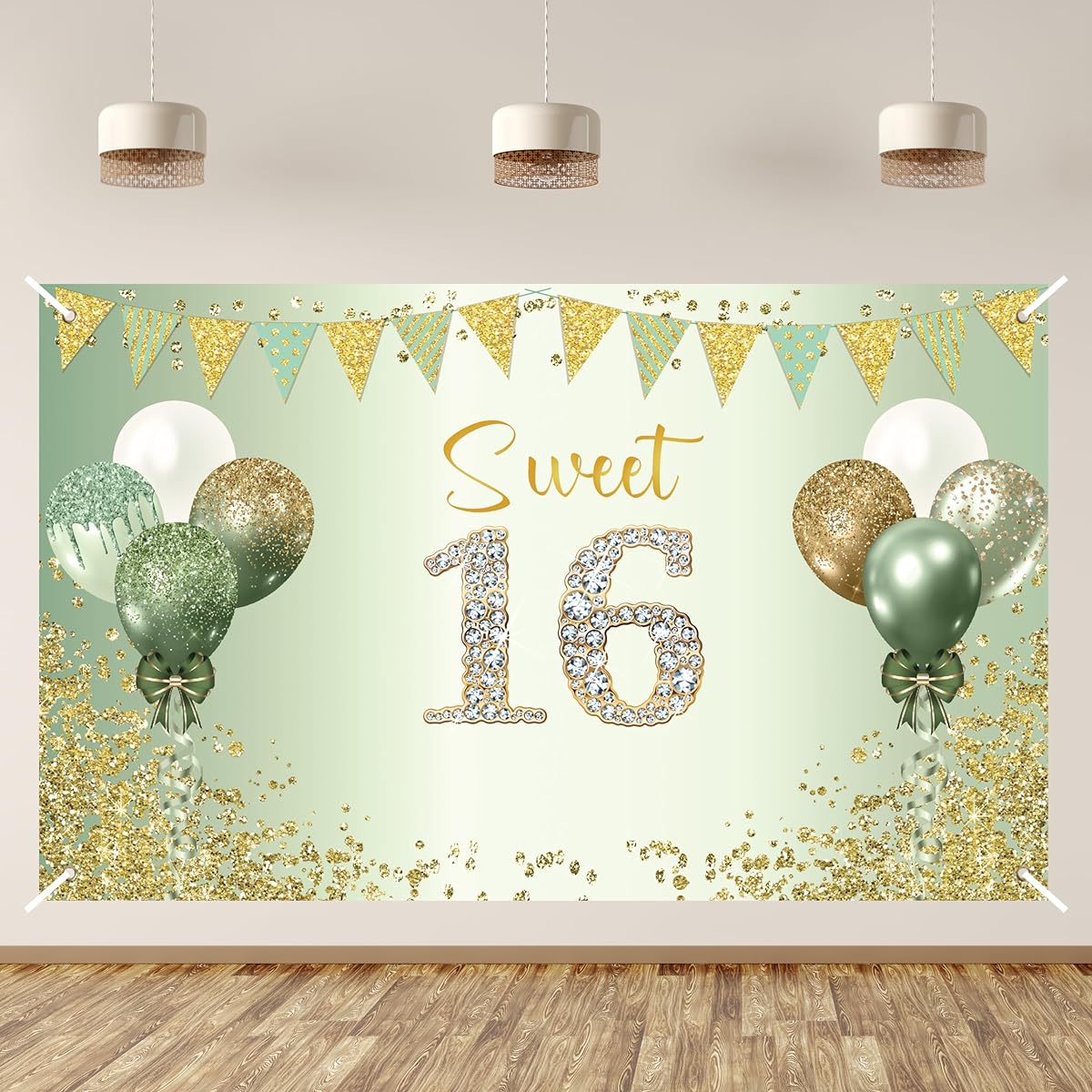 Tintisfafa Sweet 16th Birthday Decorations for Girls Sage Green 16th Birthday Banner Backdrop Happy 16th Birthday Decorations Green Sweet 16 Party Decorations